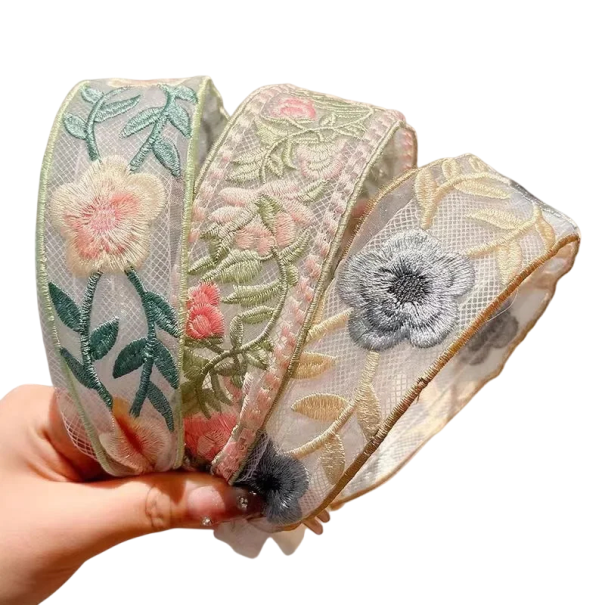 3 stk broderede blondehårbånd størrelse 12 cm Hårbånd med blomster Elegante hårpynt til kvinder til bryllupper og festlige frisurer 1