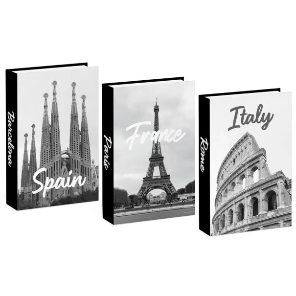3 stk dekorative falske bøger Italien Frankrig Spanien uåbnelig imitation af bøger sort-hvid dekoration til indretning bibliotek hylde bord 1