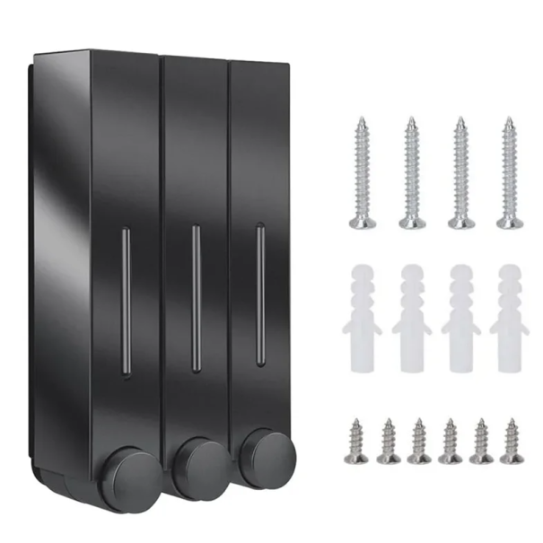 3 stk. vægmonteret sæbe- og showergel-dispenser 420 ml vaskemiddeldispenser 15x8x28 cm badeværelsesdispenser med skruer og dyvler sort