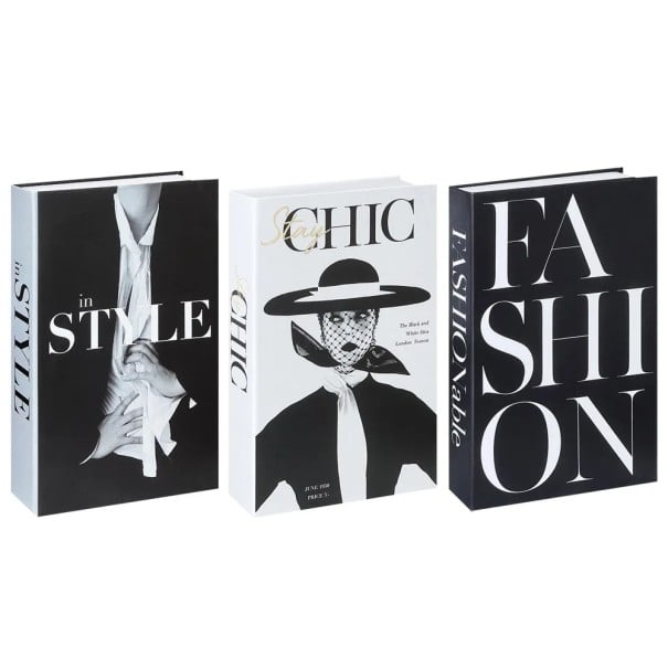 3 Stück Dekorative falsche Bücher In Style Stay Chic Fashion nicht öffnende Imitationen von Büchern schwarz weiß Dekoration für Innenräume Bücherregal 1
