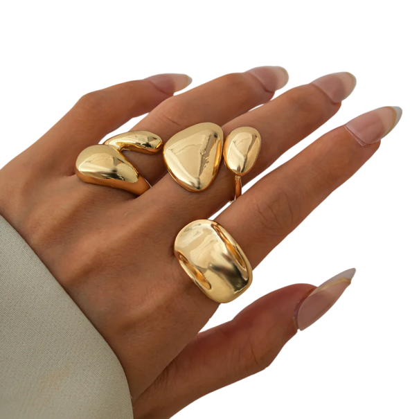 3 stuks Damesringen Open Verstelbare Ronde Geometrische Vormen Gladde Oppervlak Moderne Ringen van Zinklegering goud