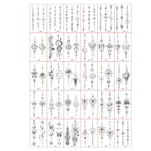 30 db ideiglenes tetoválás készlet 5,7 x 9,7 cm Fekete-fehér geometriai és ornamentális minták a bőr díszítésére és kreatív megjelenéshez 1