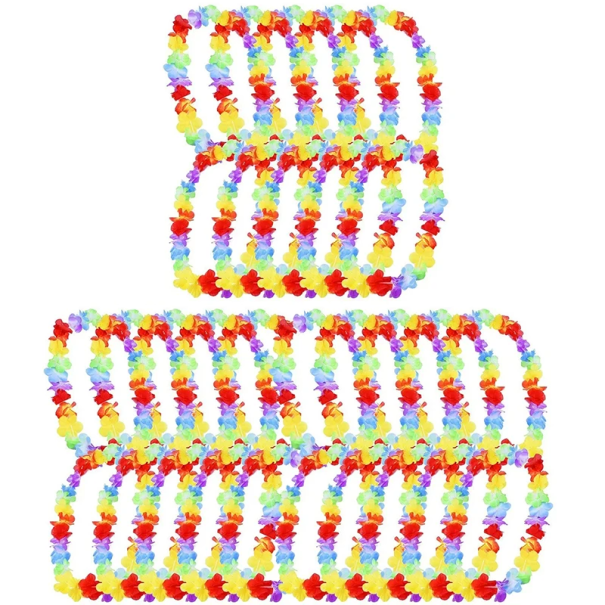 30 pcs Hawaiian Party Floral Garlands Artificial Flowers Necklaces Summer Beach Wedding Birthdays Tropical Decorations Multicoloured Set 1