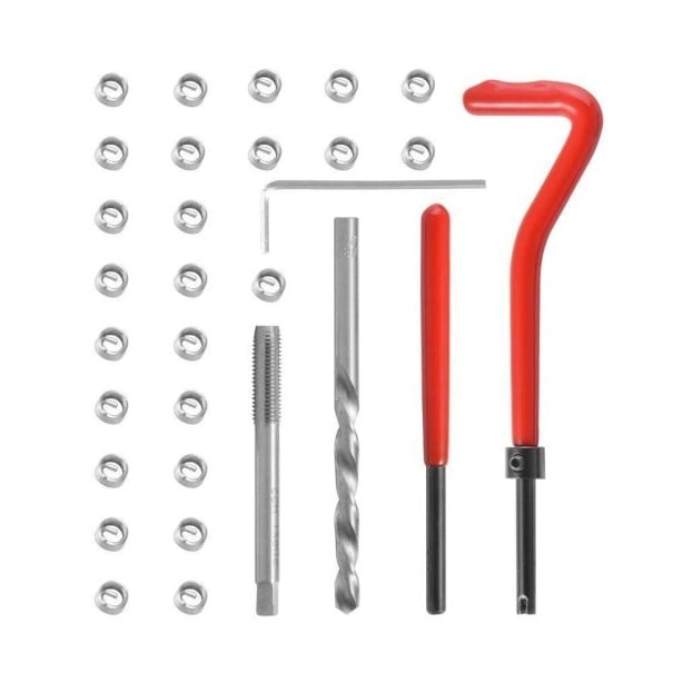 30 pièces ensemble d'inserts pour la réparation de filetages métriques M6x1,0 avec perceuse et taraud en métal argenté rouge pour la réparation 1