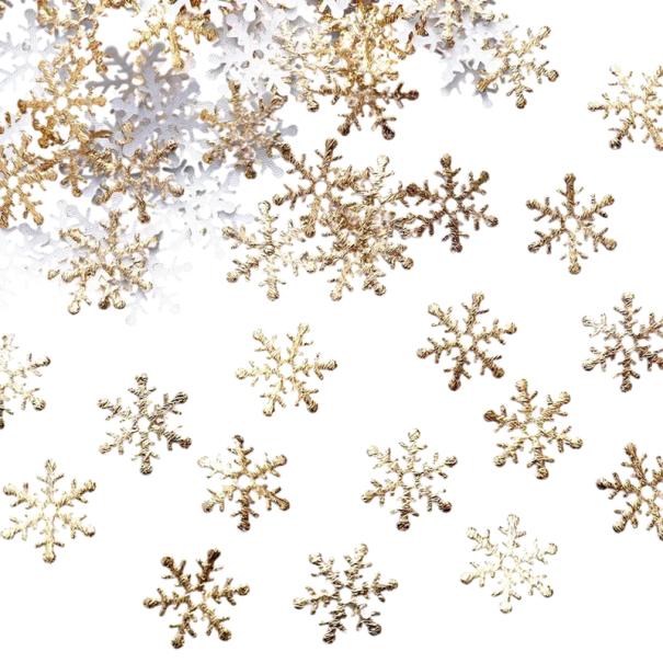 300 st Julsnöflingor 2 cm Konfetti dekorationer till granen Tårtdekorationer Vinter juldekoration Hemma fest dekorer Olika färger på flingor guld