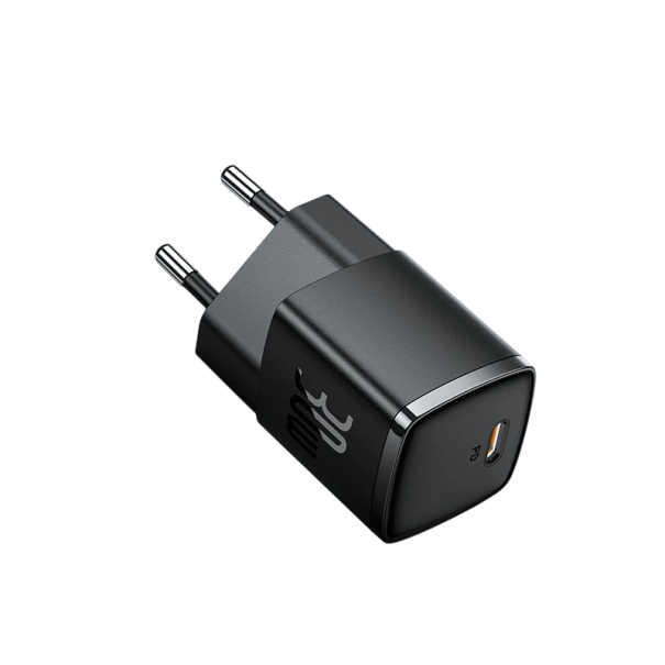 30W GaN USB C PD3.1 EU Plug Charger 20V 3A QC3.0 Type C Ultra-Fast Charging Wide Voltage 110–240V Safe Power Supply black