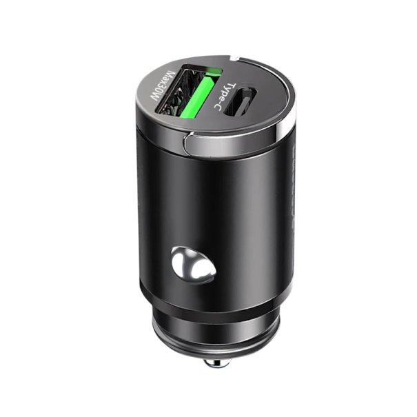 30W mini rýchlonabíjačka do auta USB C a USB A slot do zapaľovača rýchle nabíjanie duálny výstup nabíjanie dvoch zariadení súčasne kompatibilné modely čierna