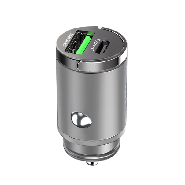 30W mini rychlonabíječka do auta USB C a USB A slot do zapalovače rychlé nabíjení duální výstup nabíjení dvou zařízení současně kompatibilní modely šedá