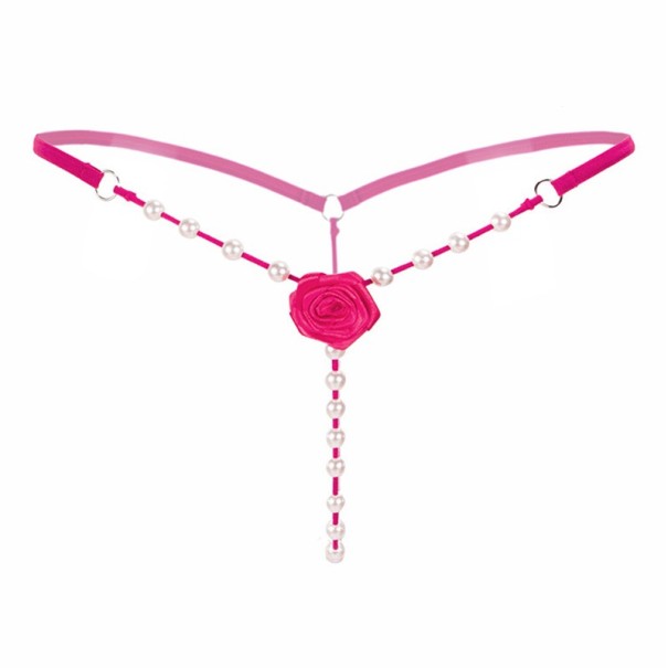 Damernas erotiska tanga G-string med pärlsnören Dekorativ ros framtill Imitation av pärlor Universell storlek Nylon med spandex mörkrosa
