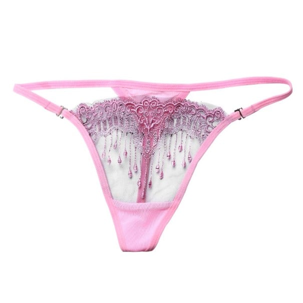 Damspets G-string Förförande underkläder med genomskinlig nätväv och spetsdroppar Universell storlek för midjemått 60 till 72 cm ljusrosa
