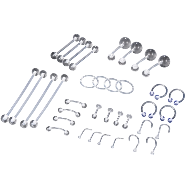 36 pièces Ensemble élargi de piercings transparents en acrylique Mix de formes Bijoux invisibles pour nez oreilles lèvres sourcils 1