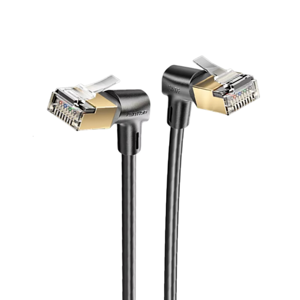 360° flexibler Ethernet Kabel CAT8 40Gbps 2000MHz 2m doppelt geschirmt 32AWG schwarz-gold RJ45 rechter Winkel für Laptop Router PS4