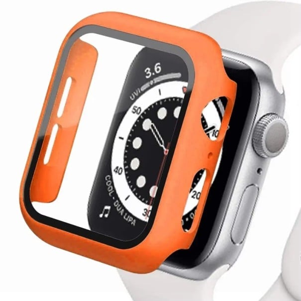 360° ochranný kryt pro Apple Watch 42 mm, tvrzené sklo s rámečkem pro Series 1, 2, 3, pevný kryt na celý displej oranžová