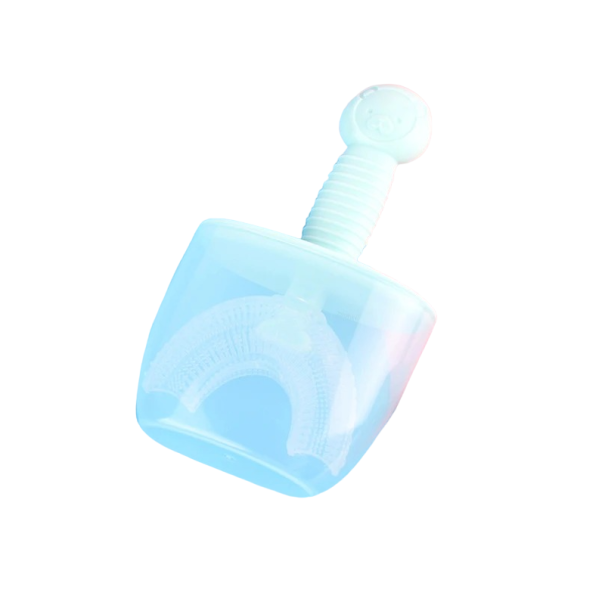 360° U-förmige Kinderzahnbürste mit Hülle, Teddybär, weiche Kinderzahnbürste, manuelle Silikonzahnbürste für Kinder von 6–12 Jahren, 12 x 6 cm grün