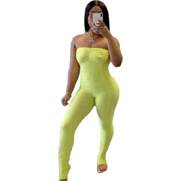 axelbandslös bodycon jumpsuit A2002 för kvinnor neongrön L