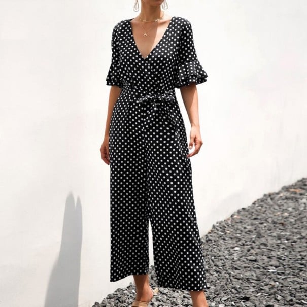 Prickig jumpsuit för kvinnor med volanger svart S