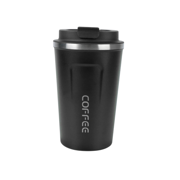 380 ml termosmugg i rostfritt stål Dubbelväggig vakuumisolering Resemugg för kaffe och te Läcksäker termosmugg med lock Lätt och hållbar design Håller temperaturen på drycken svart