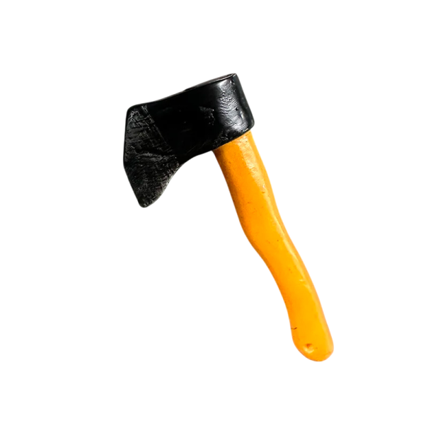3D Axt Magnet dekorativer Magnet 6x6x2 cm Kunststoff realistisches Design schwarz-orange für Kühlschränke und metallische Oberflächen 1