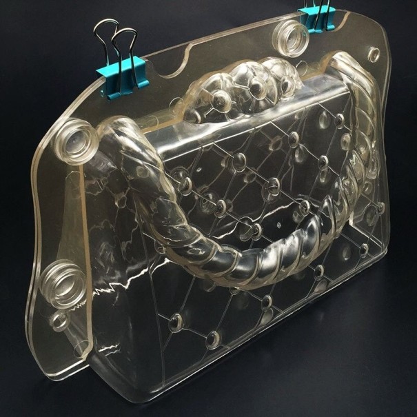 3D Chocolate Mould in the Shape of a Handbag Two-Part Transparent Mould with Quilted Pattern and Twisted Handle Plastic 16.5 x 10.5 x 7 cm 1