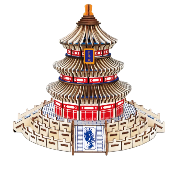 3D dřevěné puzzle Chrám nebes 25,3 x 25,3 x 21,5 cm 275 dílků Laserem řezaný model z přírodního dřeva Kreativní stavebnice DIY dekorace 1