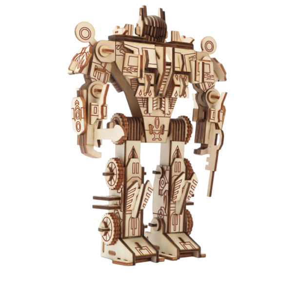 3D dřevěné puzzle Robot 16 x 11,5 x 22,5 cm 188 dílků Laserem vyřezávaný model ze dřeva s tištěným 3D návodem Mechanická dekorace pro milovníky techniky 1
