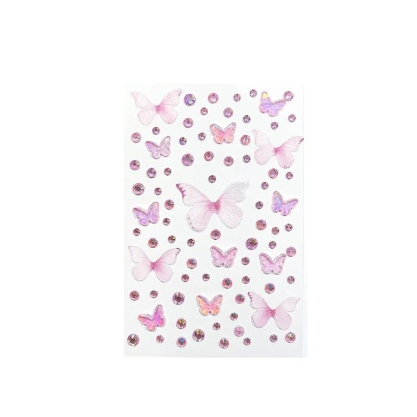 3D Face Gems Pink with Butterflies Festival Stickers Glittering Crystals Rhinestones Diamonds Makeup Decorations 1