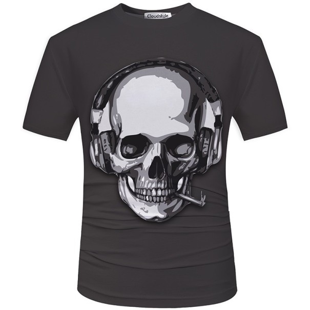 3D-gedrucktes Herren-T-Shirt – Totenkopf mit Zigarette XXL