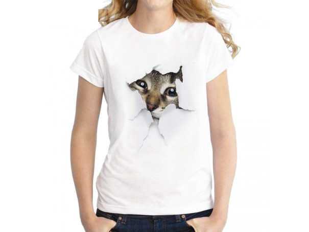 3D katt T-shirt för kvinnor J539 L 6