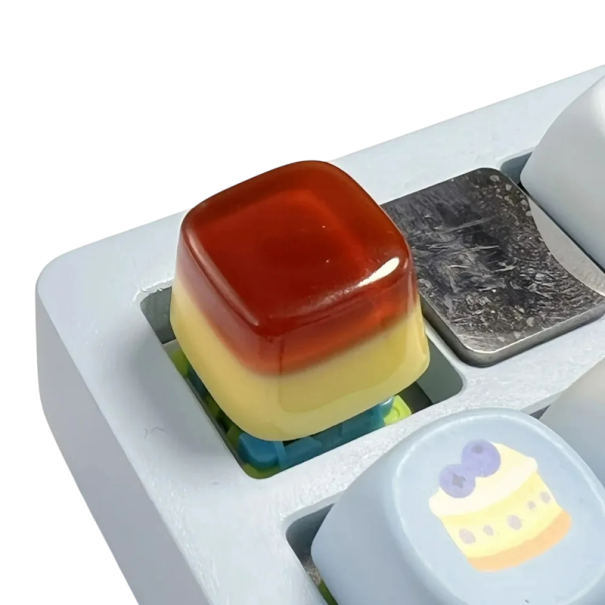 3D krytka na klávesu s motivem pudinku 1,8x1,8x1,2 cm pryskyřice hnědo žlutá artisan keycap pro mechanické klávesnice 1