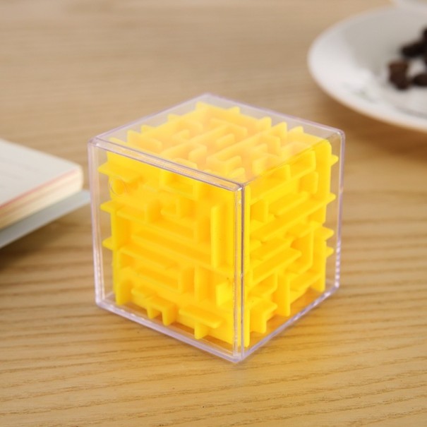 3D labirinto in cubo trasparente Rompicapo con pallina controllata da rotazione e inclinazione Dimensioni tascabili 5,2 x 5,2 cm Plastica ABS giallo