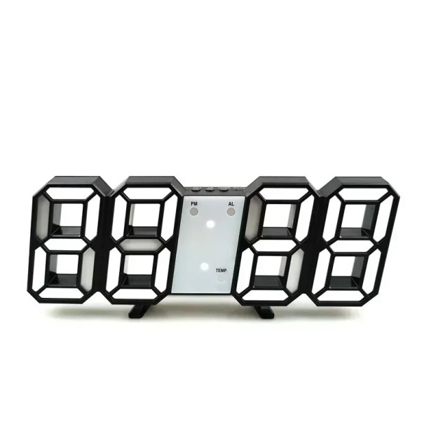 3D LED digitalur 16 cm Sort ramme Farvedisplay Bord- og vægkalender 3 lysstyrkeniveauer Tidshukommelse 12/24 timer USB-strømforsyning hvid