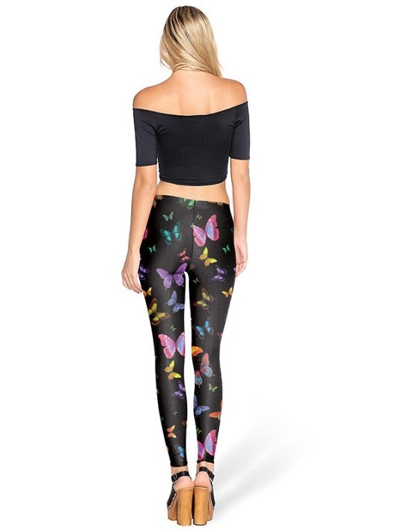 3D-leggings för kvinnor med fjärilstryck - Svart