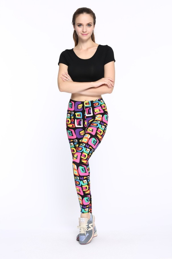 3D-leggings til kvinder med farverige firkanter 1