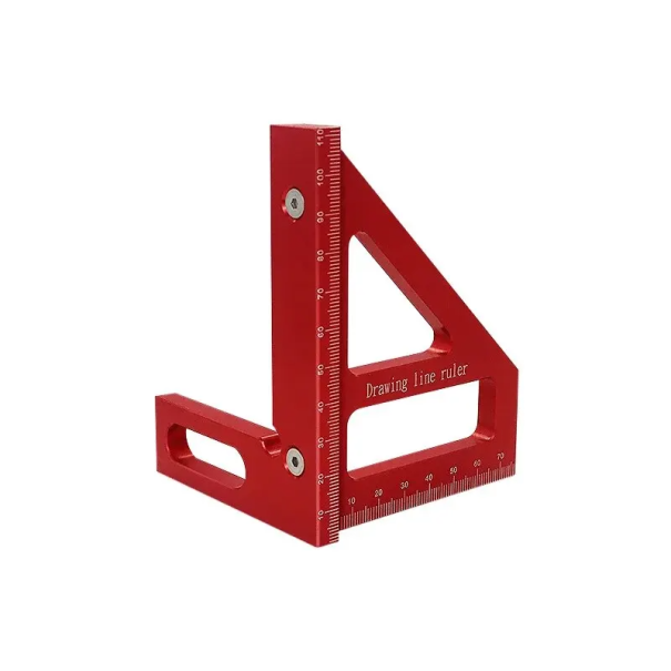 3D-målelineal til flere vinkler 7,9 x 8,5 x 11,2 cm trævinkel 45° og 90° layout præcis markering hjørneskabelon tømrerværktøj rød