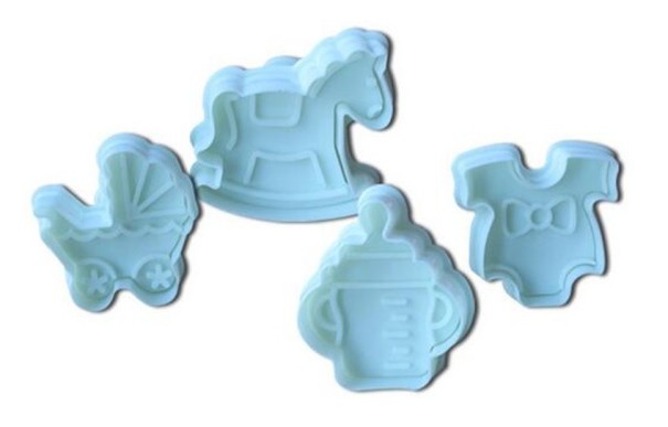 3D muotit marsipaanille ja piparkakuille lasten aiheilla Vaunu, body, pullo ja keinuhevonen Muoviset 4 kpl koko noin 5 cm 1