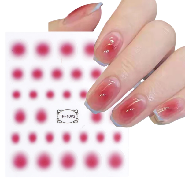 3D Nagelklistermärken Gelé Röd Pulver Ombre Övergång Akvarell Anime Folie Vattenmärken Gel Nagellack Rund Halo Design Manikyr mörkrosa
