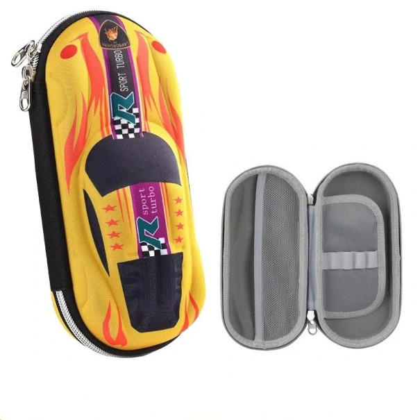 3D raceauto-vormige etui van EVA PU-kunststof, schattige etui voor schoolpennen voor jongens, cartoonformaat 22x10x5cm geel