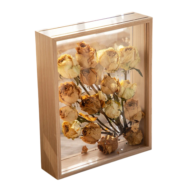 3D rámeček na vystavení věcí průhledný box 13 x 18 cm dřevo dekorativní rámeček na dekorace a fotografie do bytu béžova