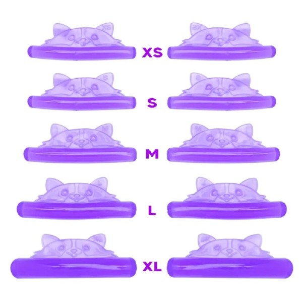 3D silikónové podložky na lamináciu rias 5 párov XS–XL Fialový pes Mäkkučké aplikátory lash lifting silikónové formy pre hustejšie a dlhšie riasy 1