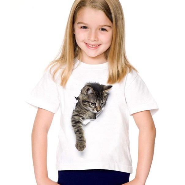 3D-T-Shirt für Mädchen mit einer Katze J605 6 A