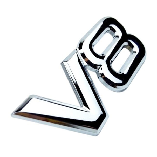 3D V8 auto sticker zilver