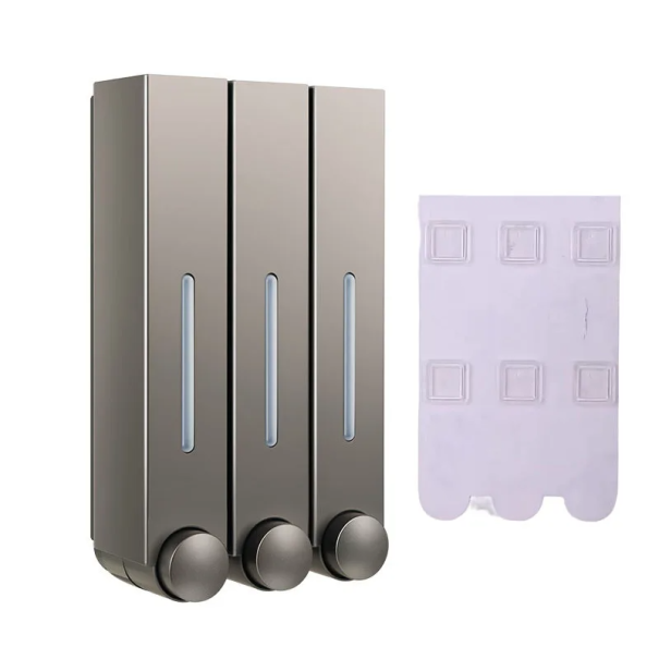 3er Wandseifen- und Duschgelspender 420 ml Selbstklebender Waschmittelspender 15x8x28cm Badezimmerpumpe ohne Bohren braun