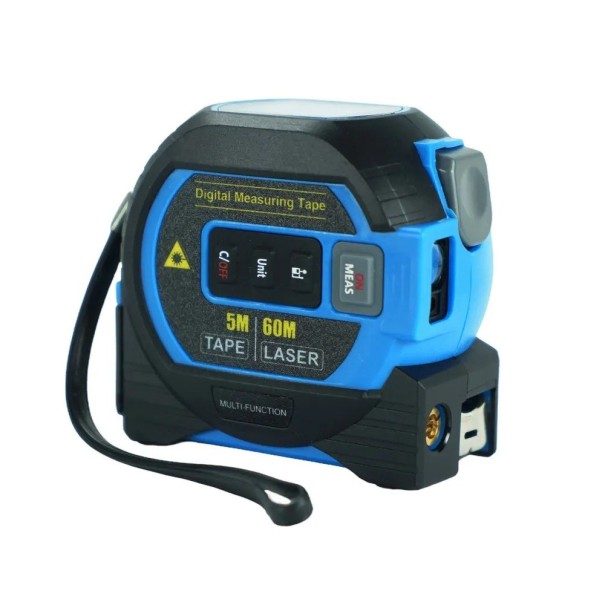 3in1 Laser-Maßband 5m Digitaler Laser-Entfernungsmesser 60m Infrarot-Entfernungsmesser Smart Ruler Genaue Messung blau