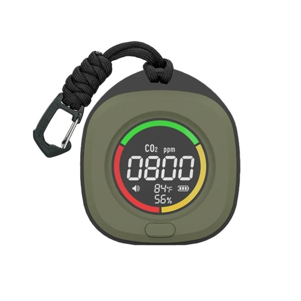 4-in-1 draagbare CO-detector CO2-thermometer Hygrometer Reisluchtkwaliteitsmonitor Magneet USB-C Oplaadbaar 1000 mAh LCD-scherm voor buiten groen