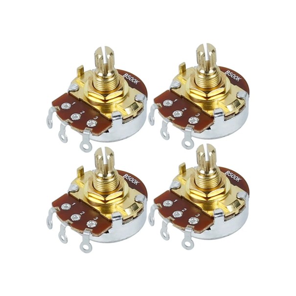 4 ks potenciometros B500K com eixo curto para guitarra eléctrica Botões de controlo para volume e tom Ajuste preciso do som e desempenho 1