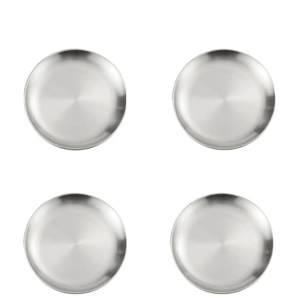 4 pcs assiettes en acier inoxydable 30 cm Assiettes de cuisine argentées pour grandes portions de plats principaux pour des repas festifs 1
