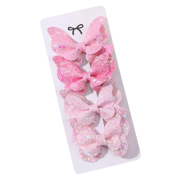 4 pcs de pinces à cheveux papillon scintillantes pour femmes et filles avec nœuds en sequins Accessoires capillaires modernes et mignons Bonnets pour enfants en polyester rose