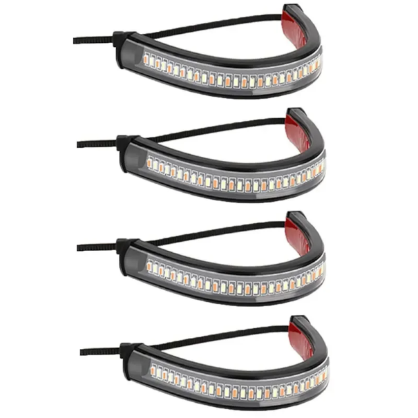4 pcs luzes de direção LED em fita 12V para motocicleta Luz branca e amarela autocolante 12,5 cm cabo de 45 cm Com fita de aperto de 10,5 cm 1