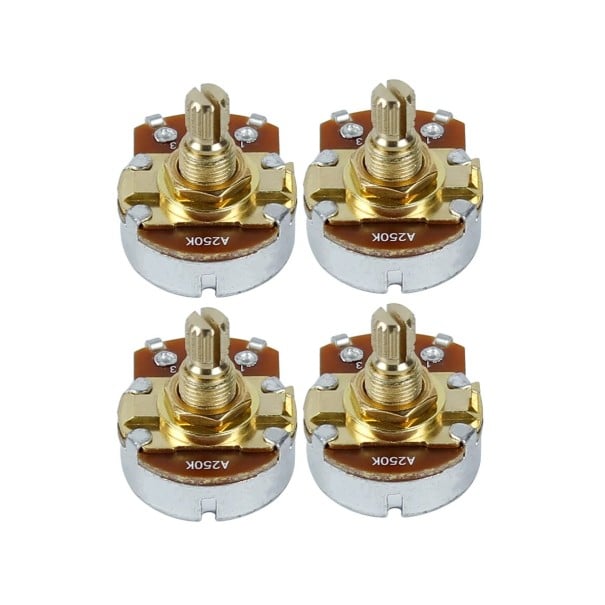 4 pcs potenciómetros A250K com eixo curto para guitarra elétrica Botões de controlo para tom e volume Ajuste preciso do som e funcionamento suave 1