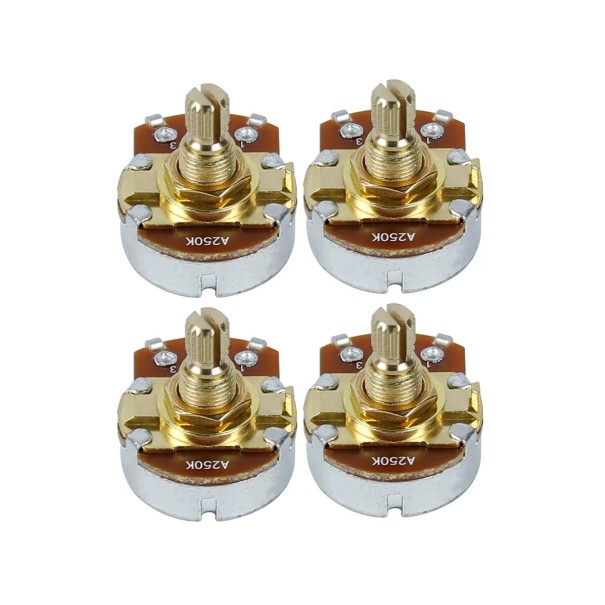 4 pcs potenciómetros A250K con eje corto para guitarra eléctrica Controles de tono y volumen Ajuste preciso del sonido y funcionamiento suave 1